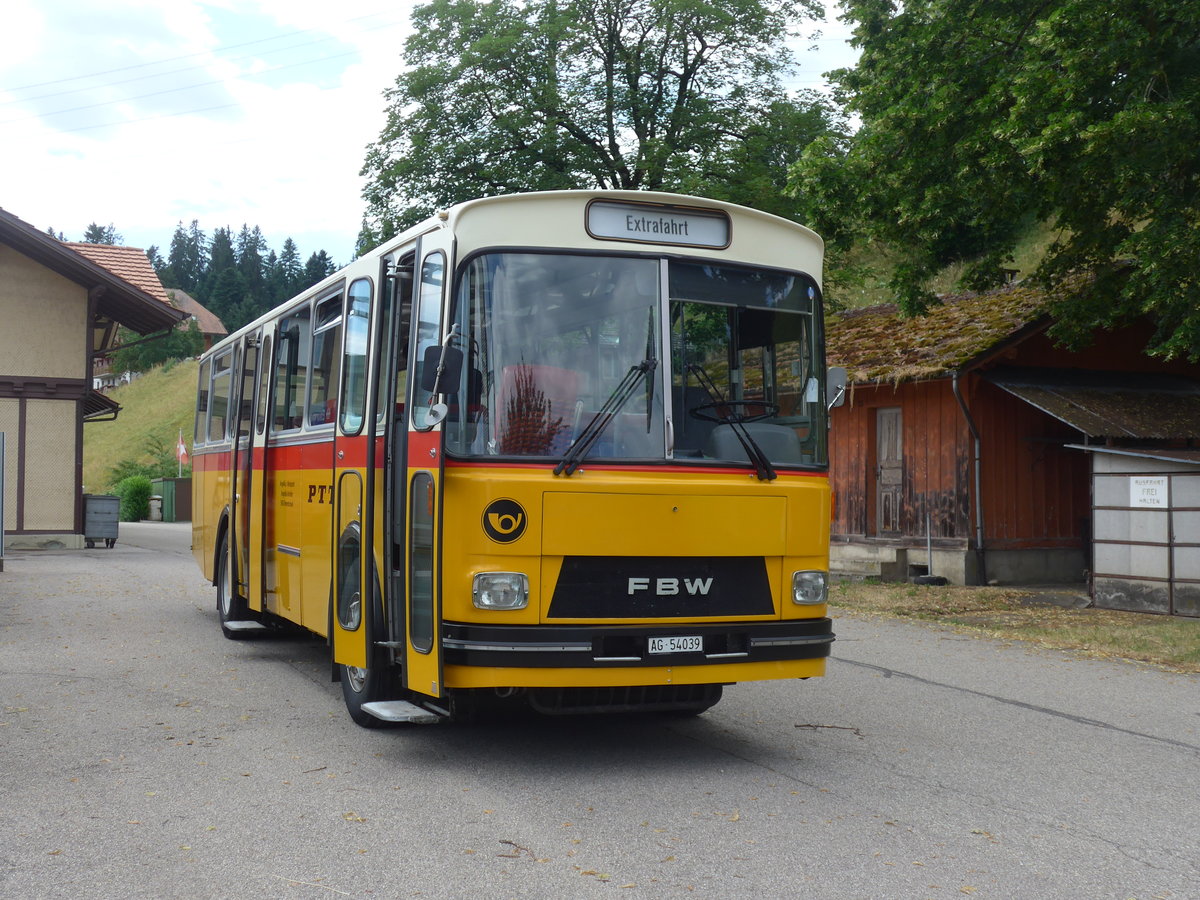 (207'474) - Birchler, Remetschwil - AG 54'039 - FBW/T�scher (ex Gerber, Winkel; ex Eggenberger, M�riken; ex Tanner, Bubendorf; ex P 24'803) am 7. Juli 2019 beim Bahnhof Emmenmatt