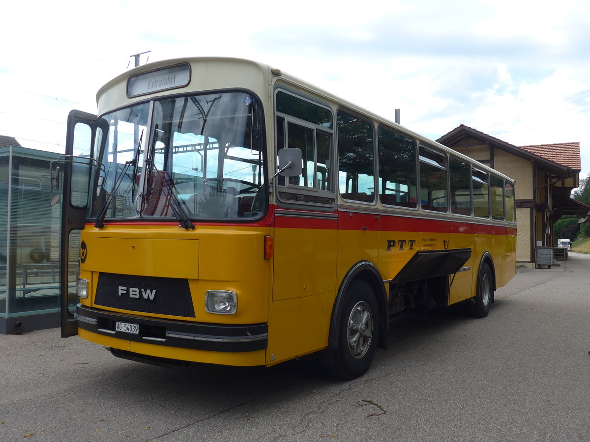 (207'482) - Birchler, Remetschwil - AG 54'039 - FBW/T�scher (ex Gerber, Winkel; ex Eggenberger, M�riken; ex Tanner, Bubendorf; ex P 24'803) am 7. Juli 2019 beim Bahnhof Emmenmatt