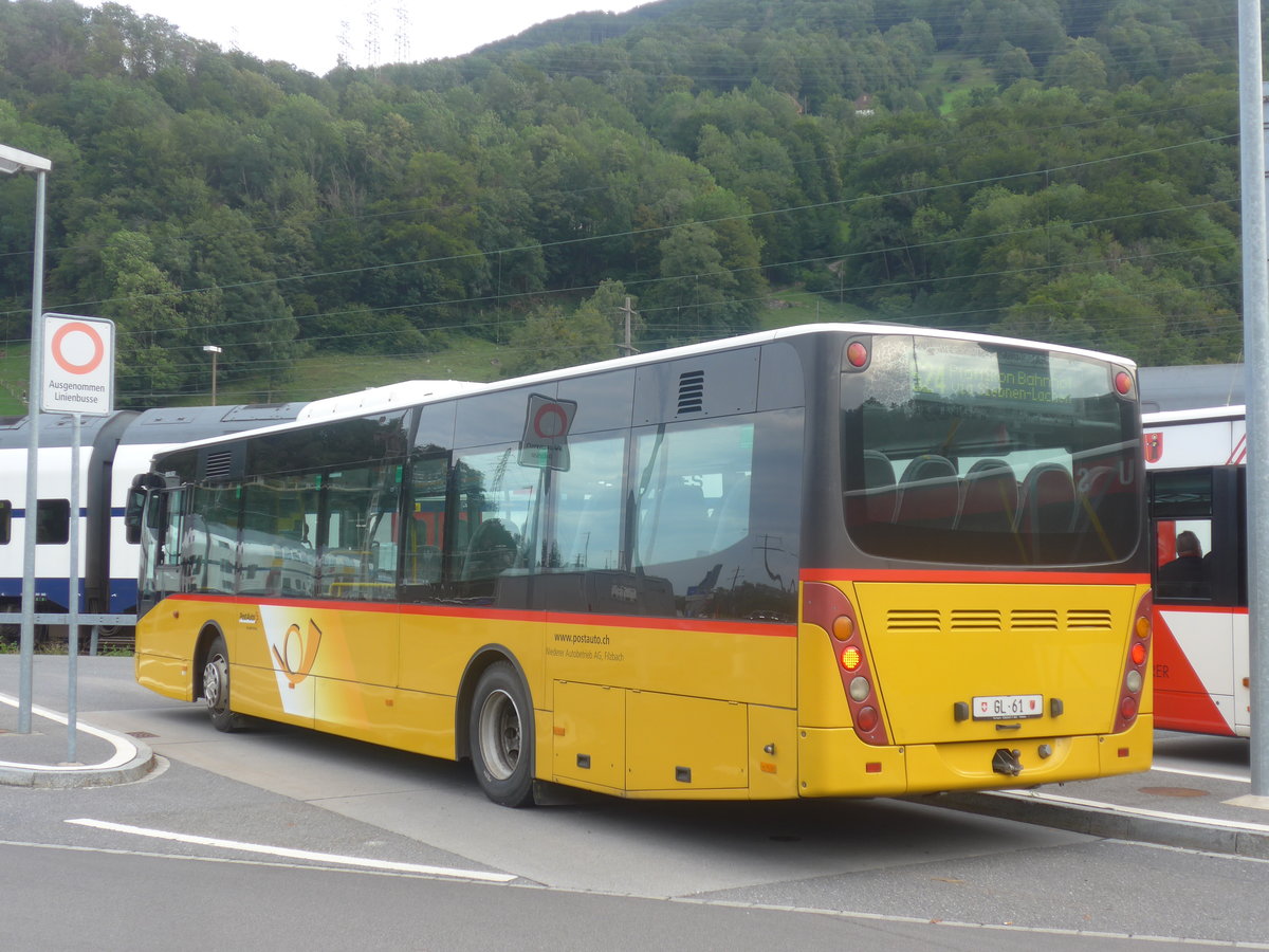 (208'756) - Niederer, Filzbach - GL 61 - Van Hool (ex Casutt, Gossau) am 17. August 2019 beim Bahnhof Ziegelbr�cke