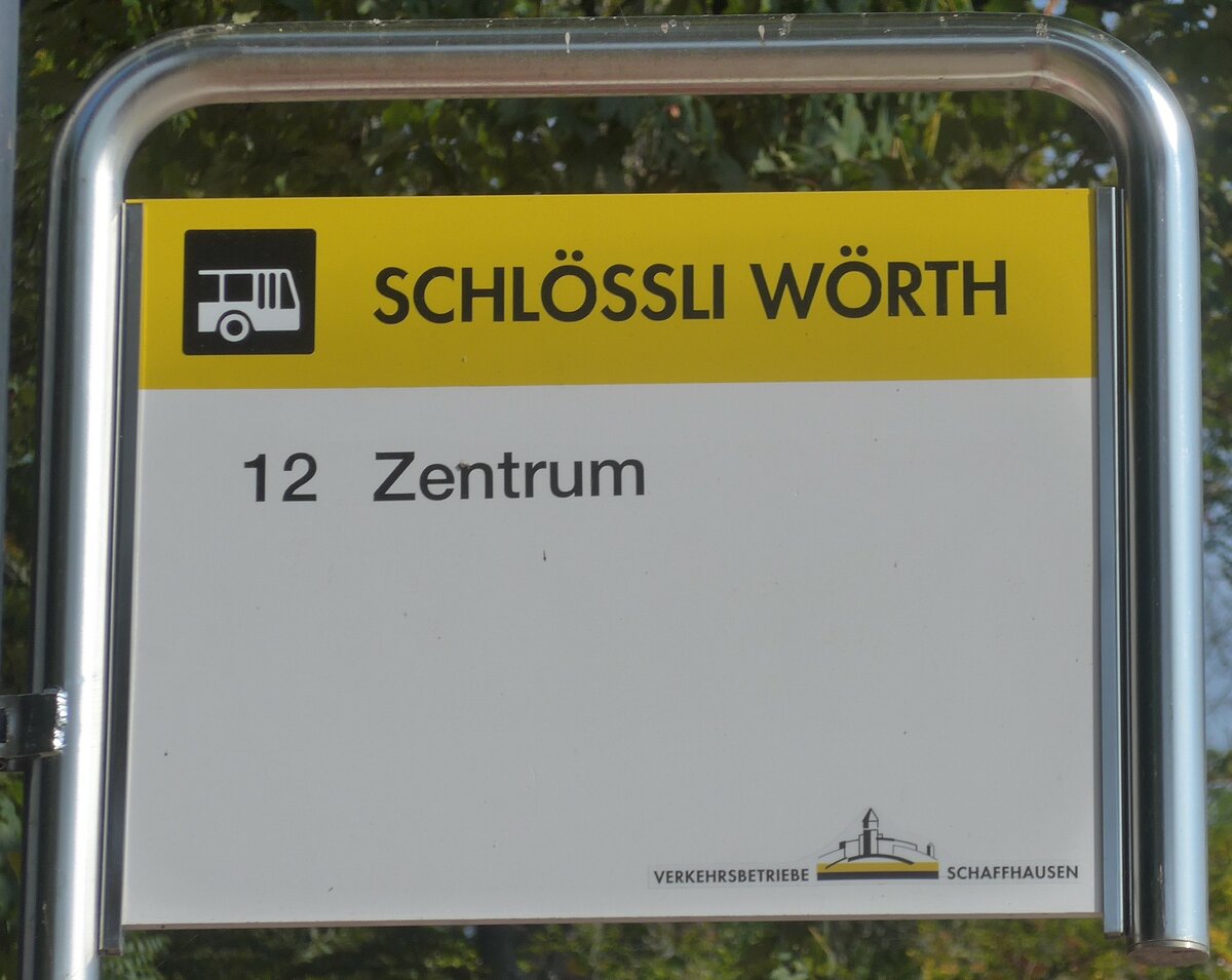 (209'564) - VERKEHRSBETRIEBE SCHAFFHAUSEN-Haltestellenschild - Neuhausen, Schl�ssli W�rth - am 14. September 2019