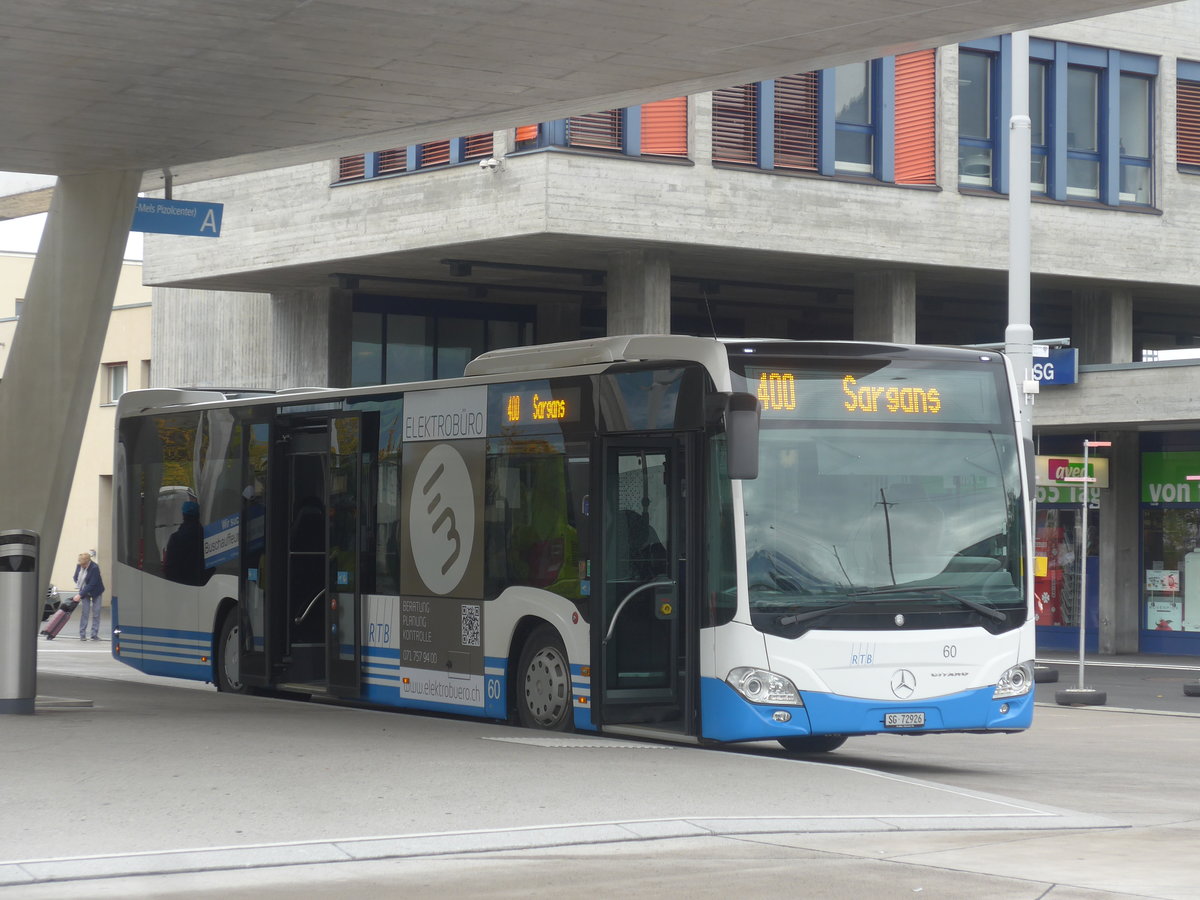 (209'980) - RTB Altst�tten - Nr. 60/SG 72'926 - Mercedes am 6. Oktober 2019 beim Bahnhof Buchs