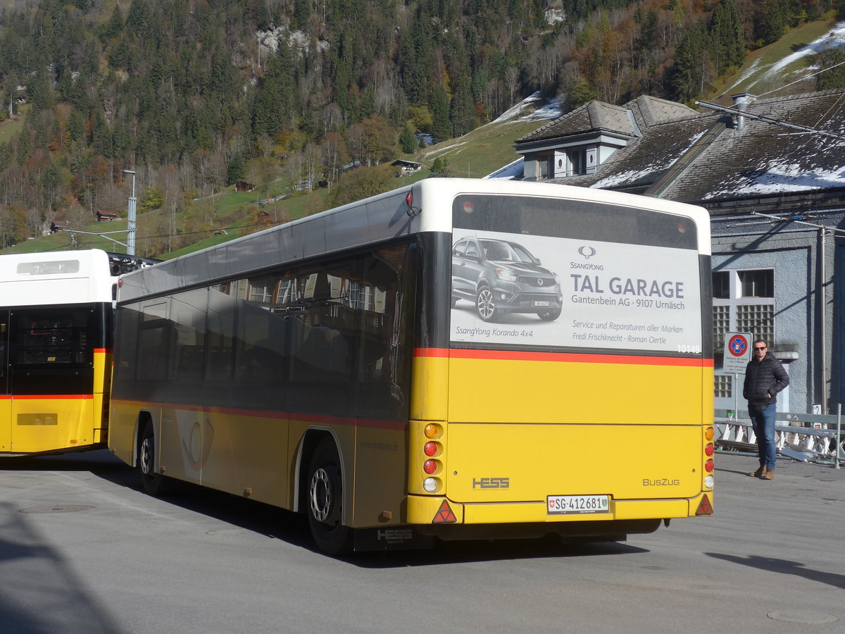 (211'015) - PostAuto Ostschweiz - SG 412'681 - Hess Personenanh�nger am 11. November 2019 beim Bahnhof Lauterbrunnen