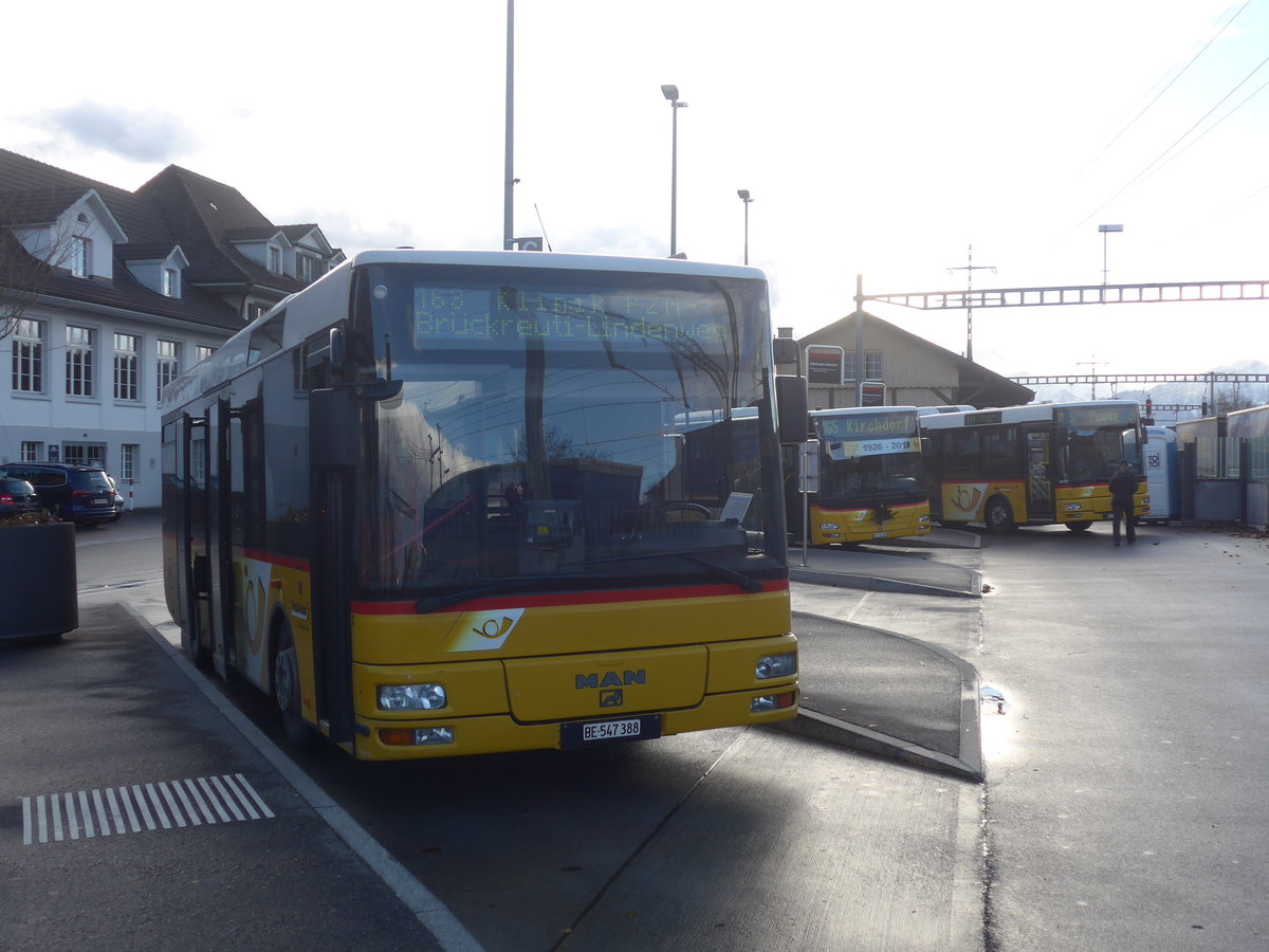 (212'927) - Lengacher, Wichtrach - Nr. 3/BE 547'388 - MAN/G�ppel am 14. Dezember 2019 beim Bahnhof M�nsingen