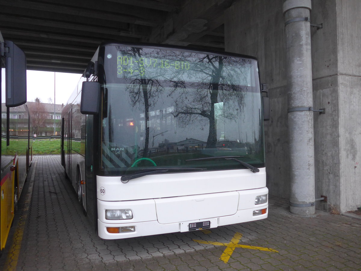 (213'014) - Interbus, Yverdon - Nr. 60 - MAN (ex transN, La chaux-de-Fonds Nr. 205; ex TN Neuch�tel Nr. 205) am 22. Dezember 2019 in Kerzers, Murtenstrasse