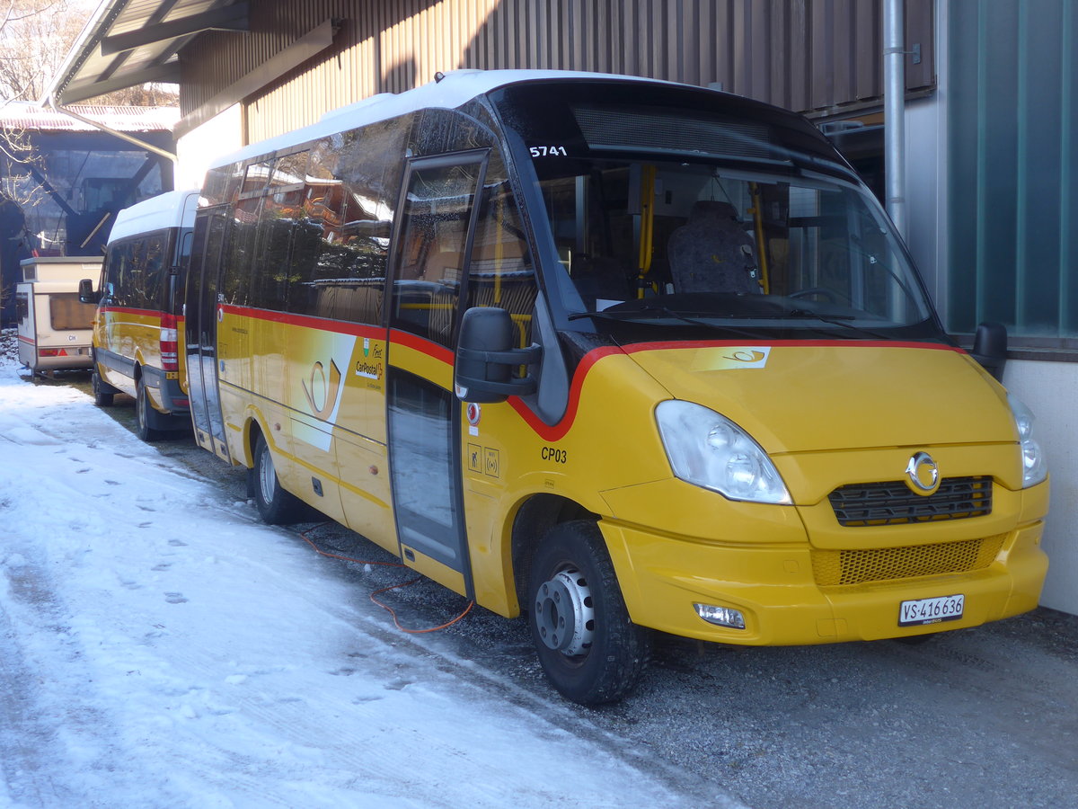 (213'295) - PostAuto Wallis - VS 416'636 - Irisbus/Rosero (ex TPC Aigle Nr. CP03) am 2. Januar 2020 in Gstaad, Garage K�bli