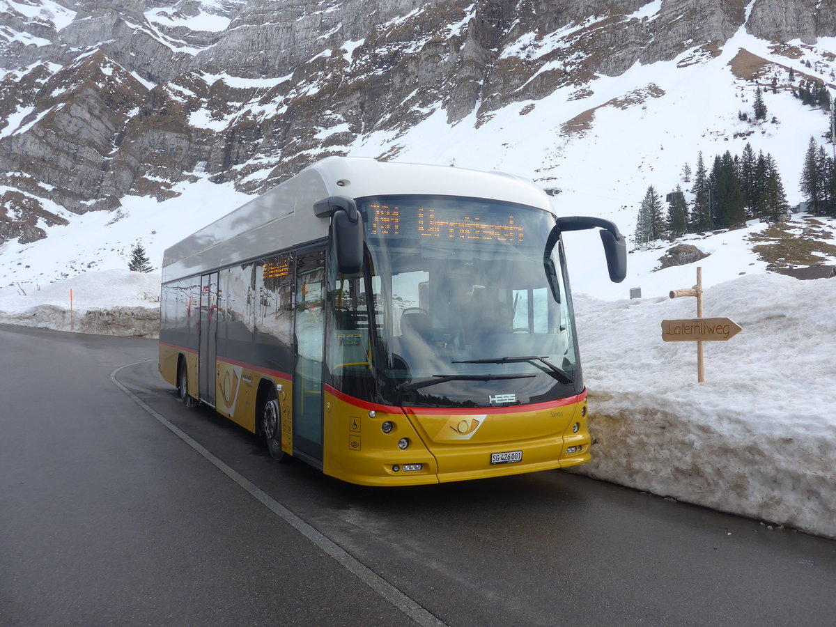 (214'016) - PostAuto Ostschweiz - SG 426'001 - Hess am 1. Februar 2020 in Schw�galp, S�ntis-Schwebebahn