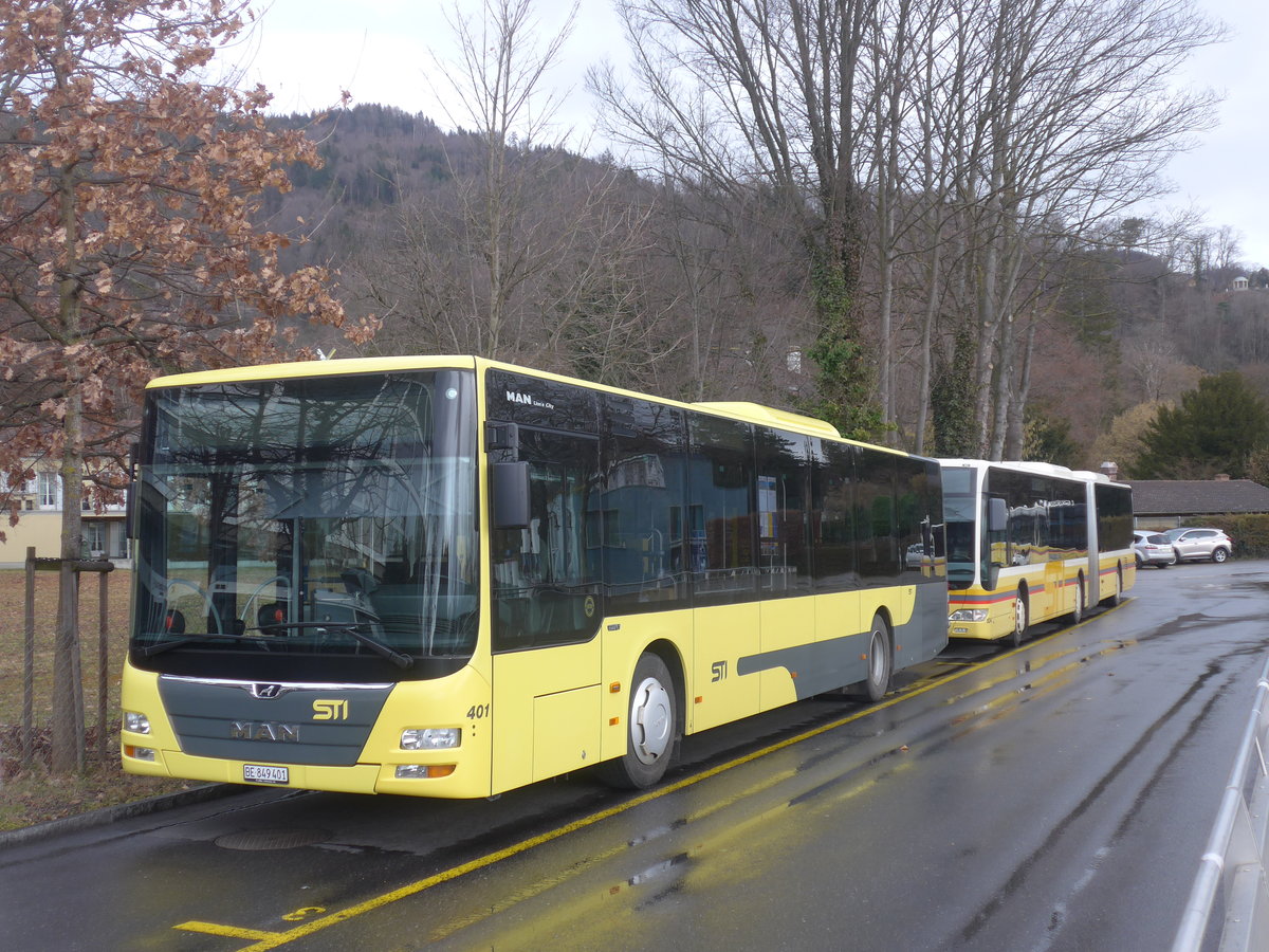 (214'093) - STI Thun - Nr. 401/BE 849'401 - MAN am 2. Februar 2020 bei der Schiffl�ndte Thun