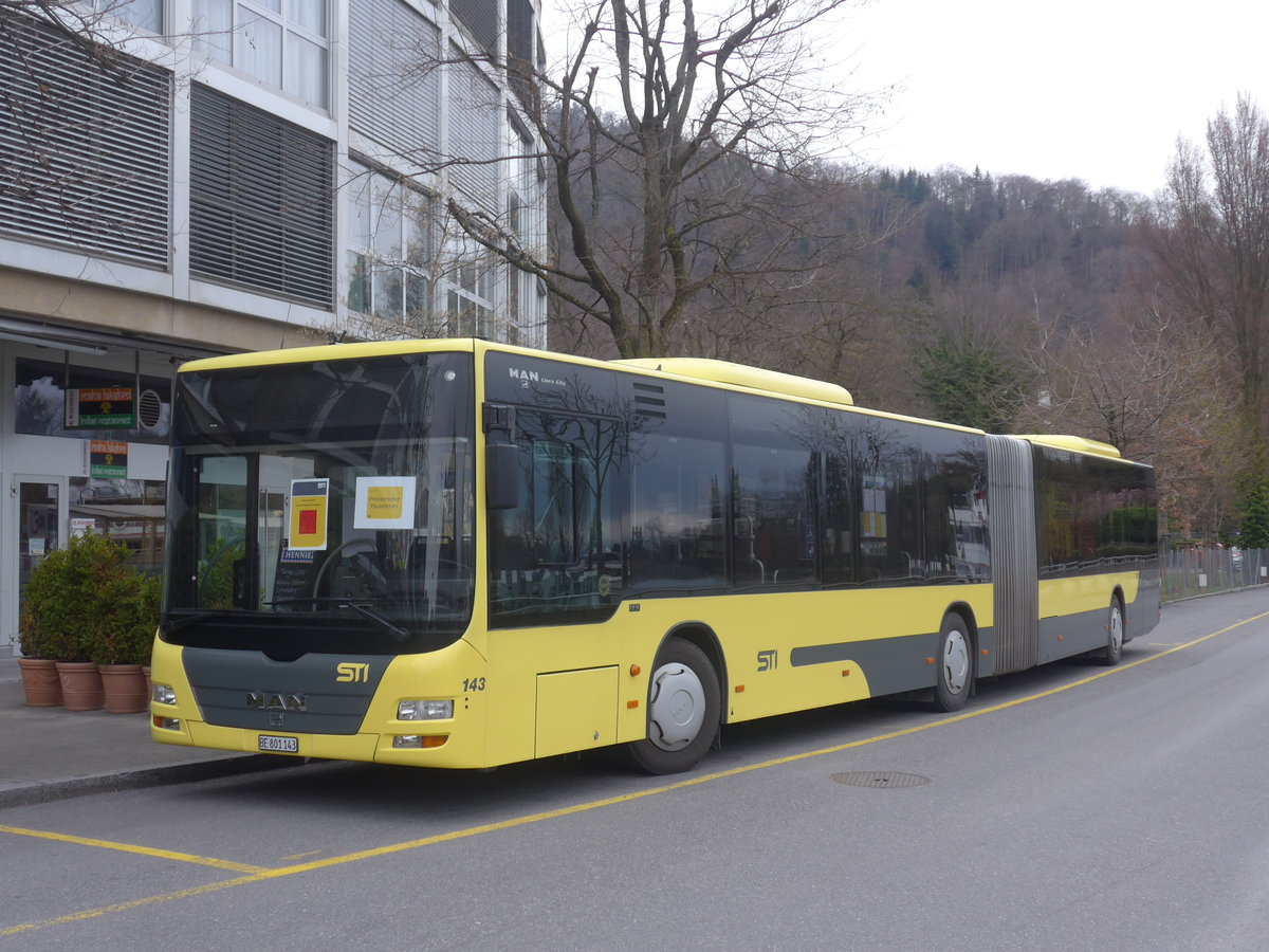 (215'358) - STI Thun - Nr. 143/BE 801'143 - MAN am 22. M�rz 2020 bei der Schiffl�ndte Thun