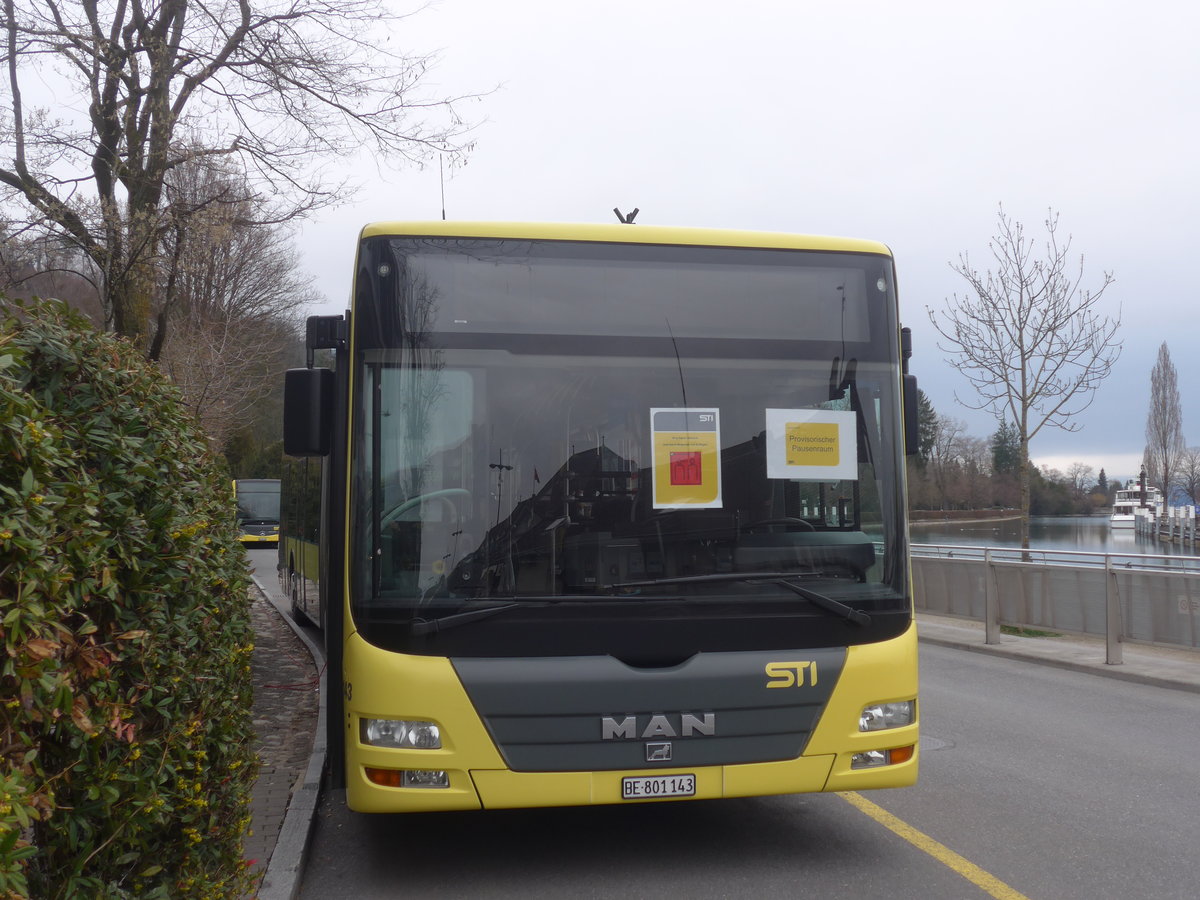 (215'362) - STI Thun - Nr. 143/BE 801'143 - MAN am 22. M�rz 2020 bei der Schiffl�ndte Thun