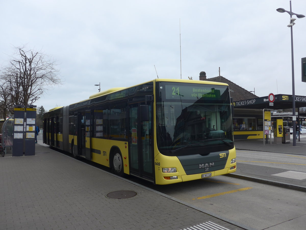 (215'461) - STI Thun - Nr. 146/BE 801'146 - MAN am 22. M�rz 2020 beim Bahnhof Thun