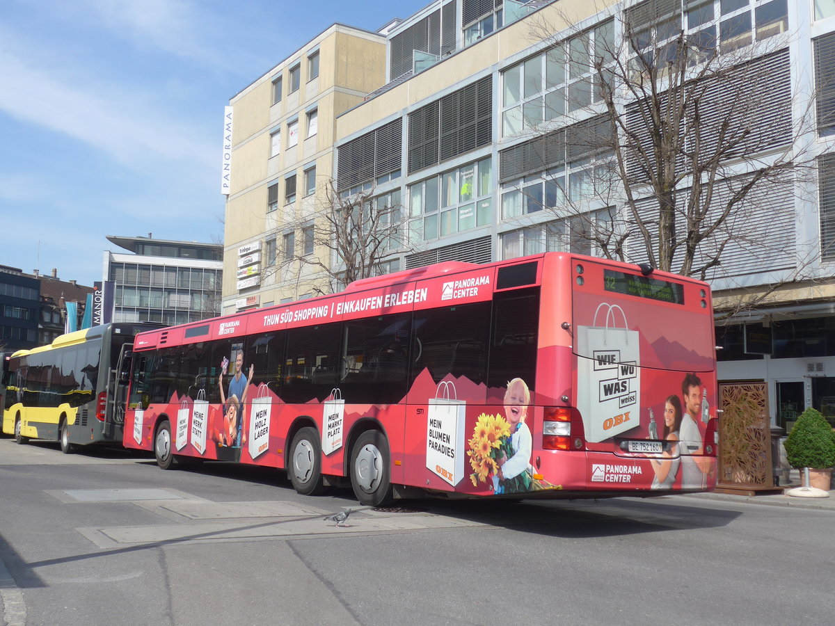(215'617) - STI Thun - Nr. 160/BE 752'160 - MAN am 27. M�rz 2020 beim Bahnhof Thun
