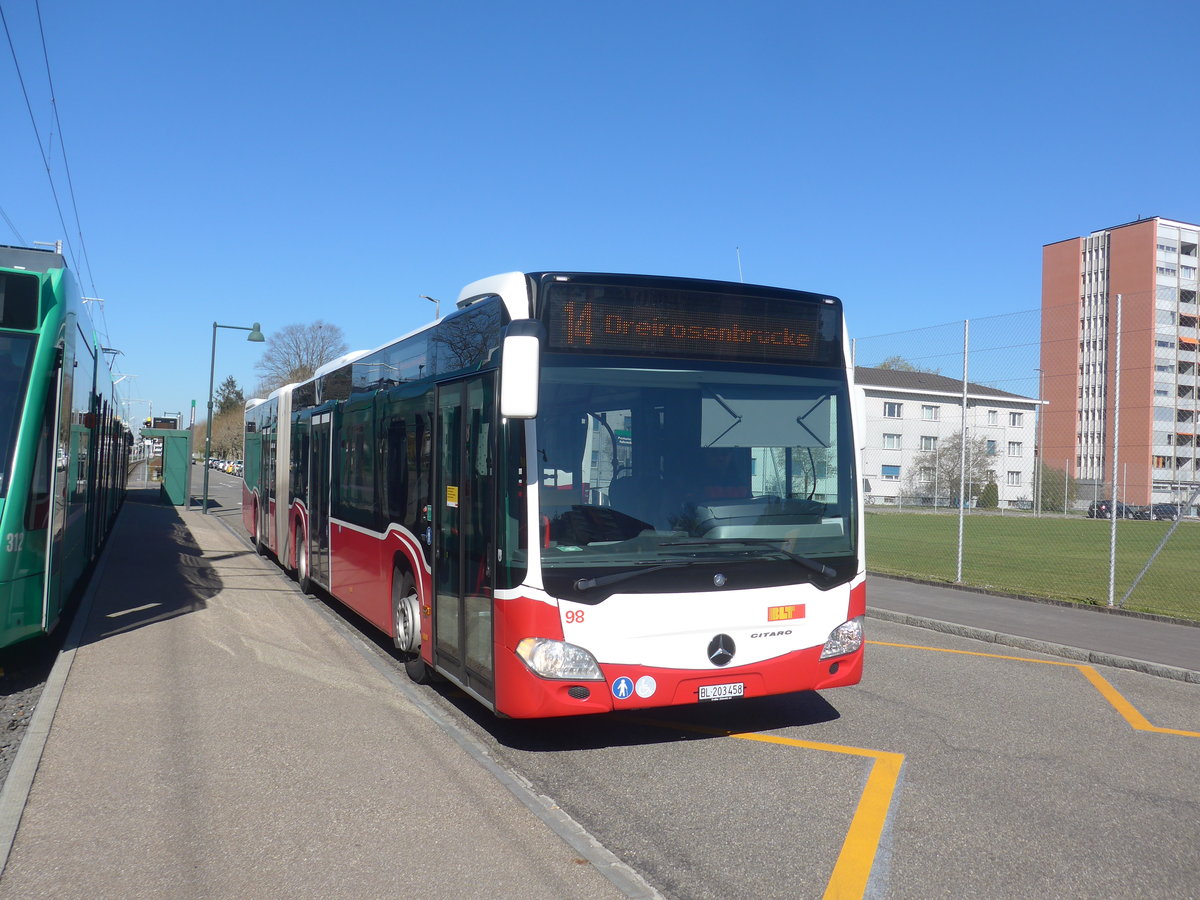 (215'714) - BLT Oberwil - Nr. 98/BL 203'458 - Mercedes (ex Gschwindl, A-Wien Nr. 8410) am 31. M�rz 2020 in Muttenz, Rothausstrasse