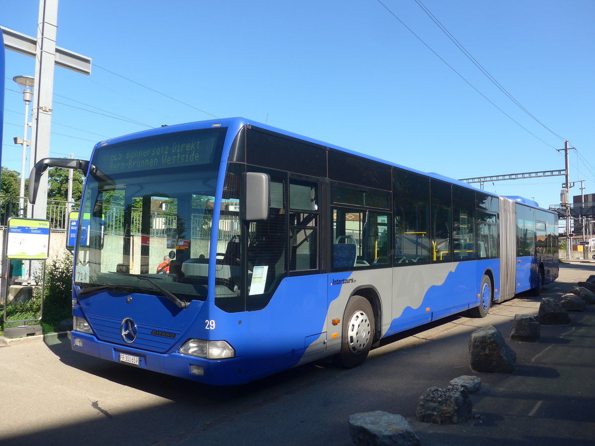 (218'419) - Intertours, Domdidier - Nr. 205/FR 300'659 - Mercedes (ex VZO Gr�ningen Nr. 29) am 4. Juli 2020 beim Bahnhof Kerzers