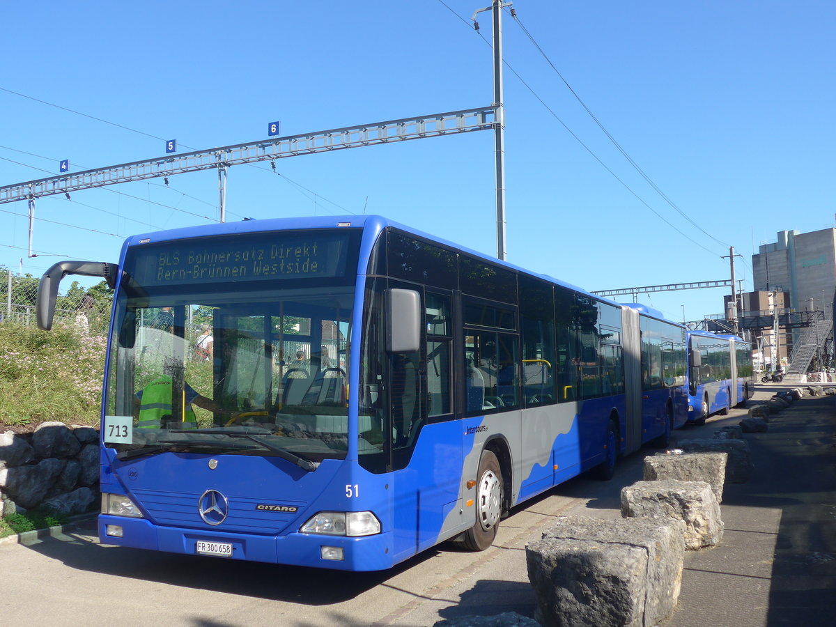 (218'420) - Intertours, Domdidier - Nr. 206/FR 300'658 - Mercedes (ex VZO Gr�ningen Nr. 51) am 4. Juli 2020 beim Bahnhof Kerzers