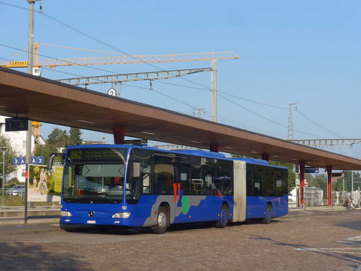 (220'568) - VZO Gr�ningen - Nr. 102/ZH 745'102 - Mercedes am 12. September 2020 beim Bahnhof Wetzikon
