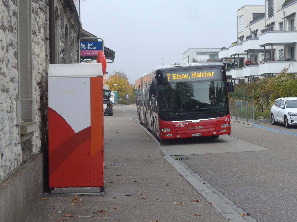 (222'673) - SW Winterthur - Nr. 355/ZH 886'355 - MAN am 25. Oktober 2020 beim Bahnhof Winterthur W�lflingen