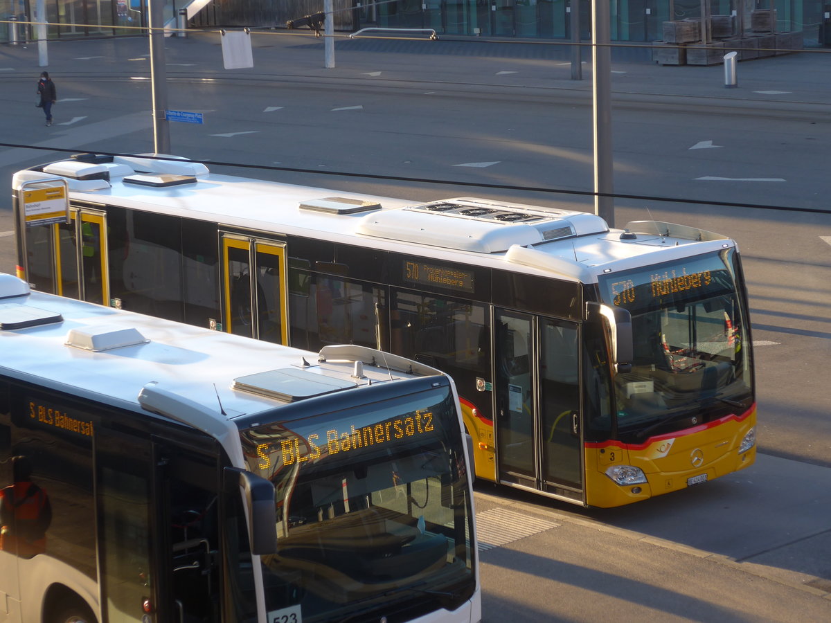 (223'703) - PostAuto Bern - Nr. 3/BE 414'003 - Mercedes am 21. Februar 2021 beim Bahnhof Bern Br�nnen Westside
