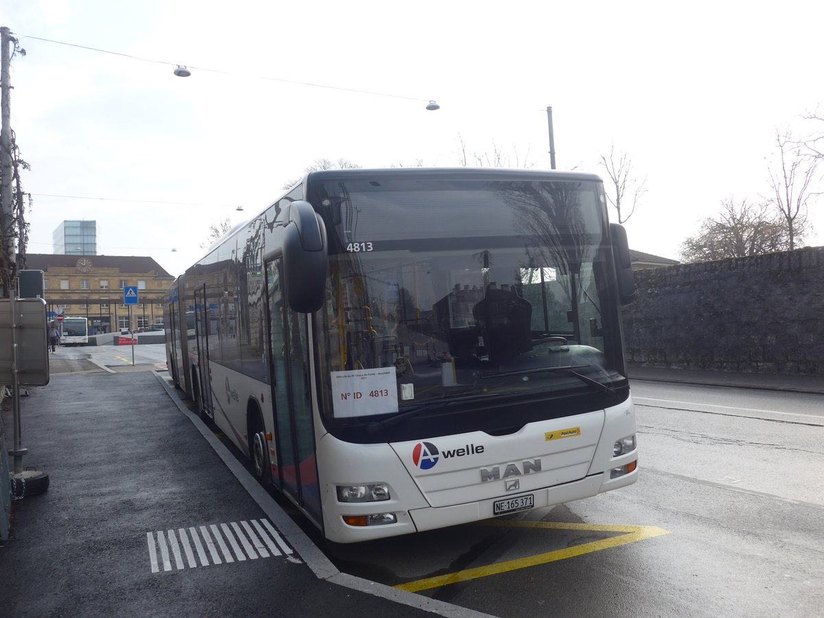 (223'997) - PostAuto Nordschweiz - NE 165'371 - MAN (ex AG 271'181) am 7. M�rz 2021 beim Bahnhof Neuch�tel