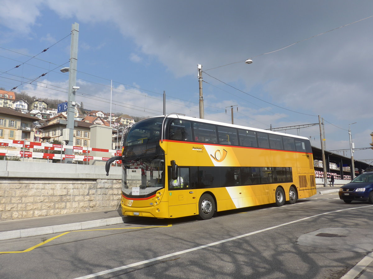 (224'036) - PostAuto Ostschweiz - NE 165'377 - Alexander Dennis (ex SG 445'308) am 7. M�rz 2021 beim Bahnhof Neuch�tel (Einsatz CarPostal)