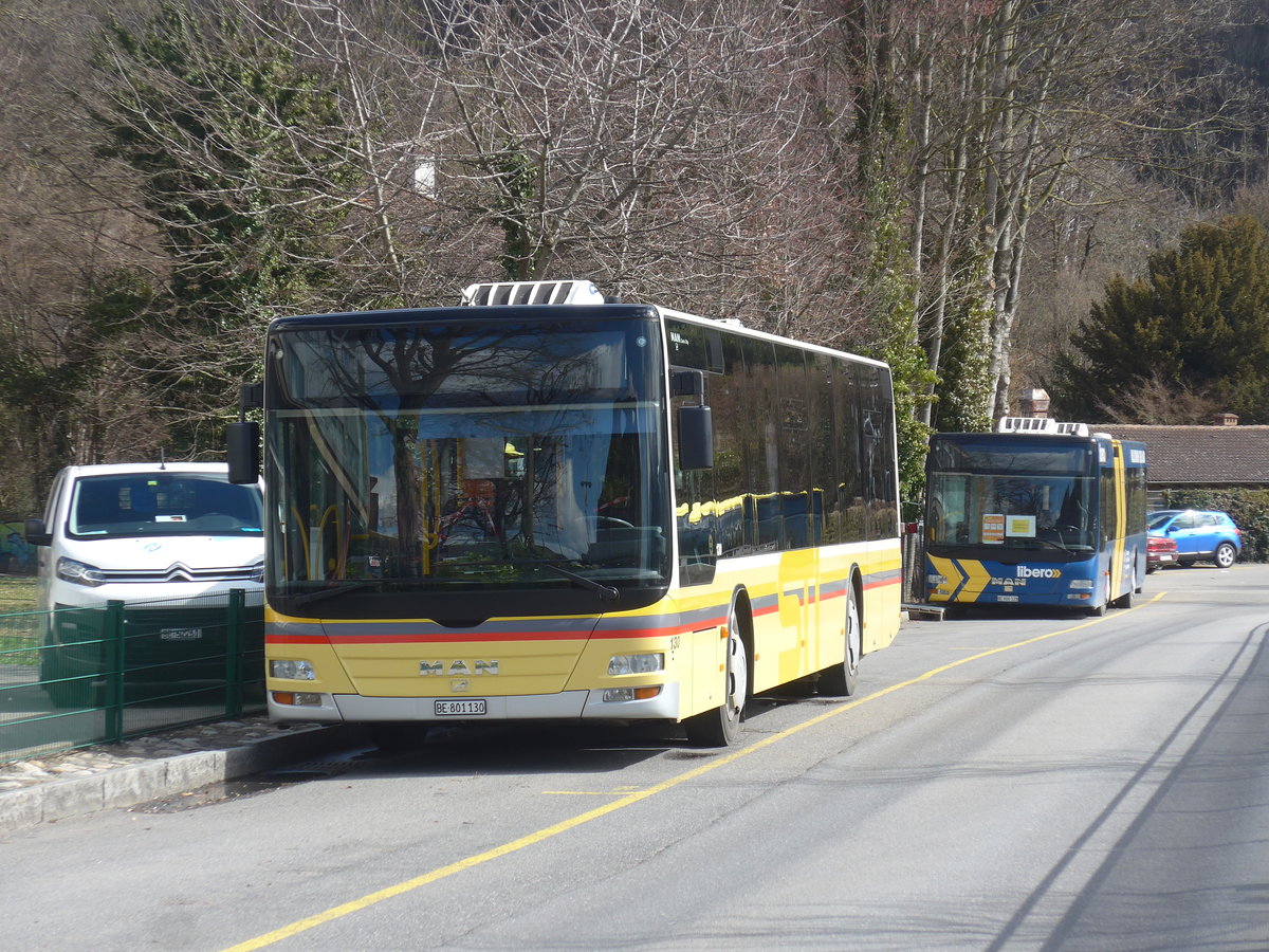(224'055) - STI Thun - Nr. 130/BE 801'130 - MAN am 12. M�rz 2021 bei der Schiffl�ndte Thun