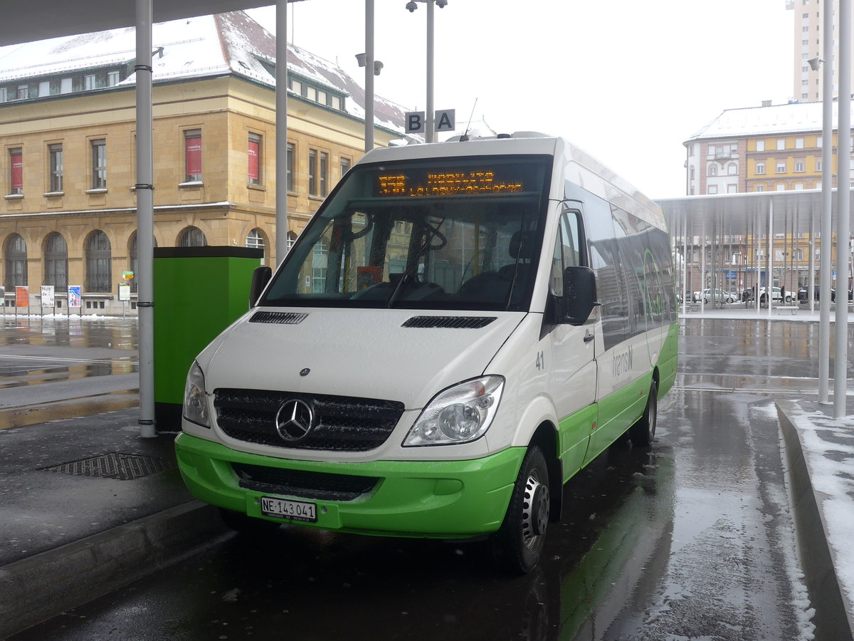 (224'138) - transN, La Chaux-de-Fonds - Nr. 41/NE 143'041 - Mercedes am 14. M�rz 2021 beim Bahnhof La Chaux-de-Fonds