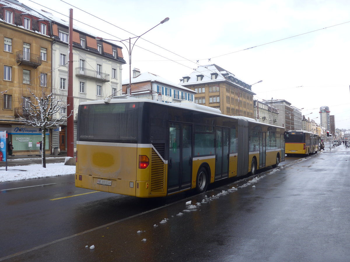 (224'158) - Interbus, Yverdon - Nr. 1214/NE 231'214 - Mercedes (ex BVB Basel Nr. 793; ex ASN Stadel Nr. 183) am 14. M�rz 2021 beim Bahnhof La Chaux-de-Fonds (Einsatz CarPostal)