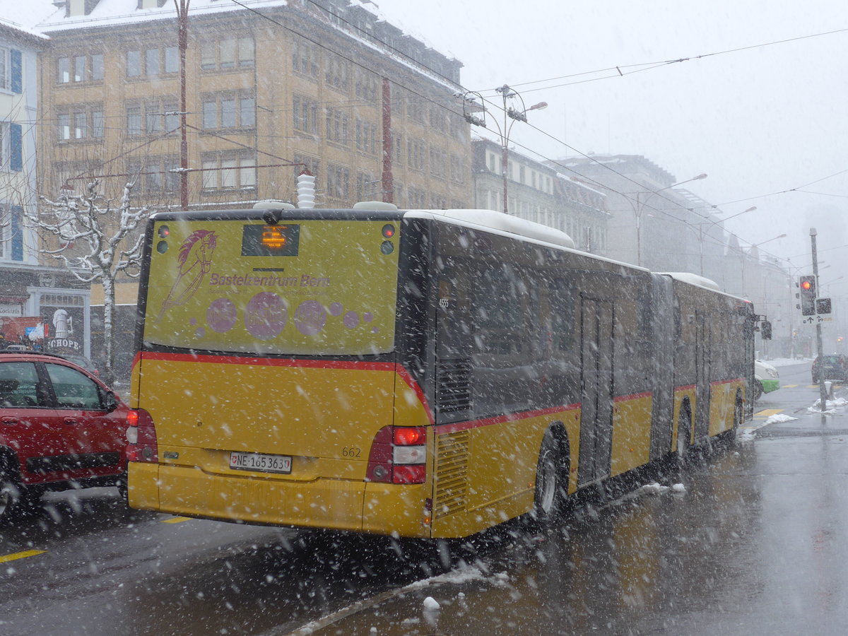 (224'180) - PostAuto Bern - Nr. 662/NE 165'363 - MAN (ex BE 610'549) am 14. M�rz 2021 beim Bahnhof La Chaux-de-Fonds (Einsatz CarPostal)
