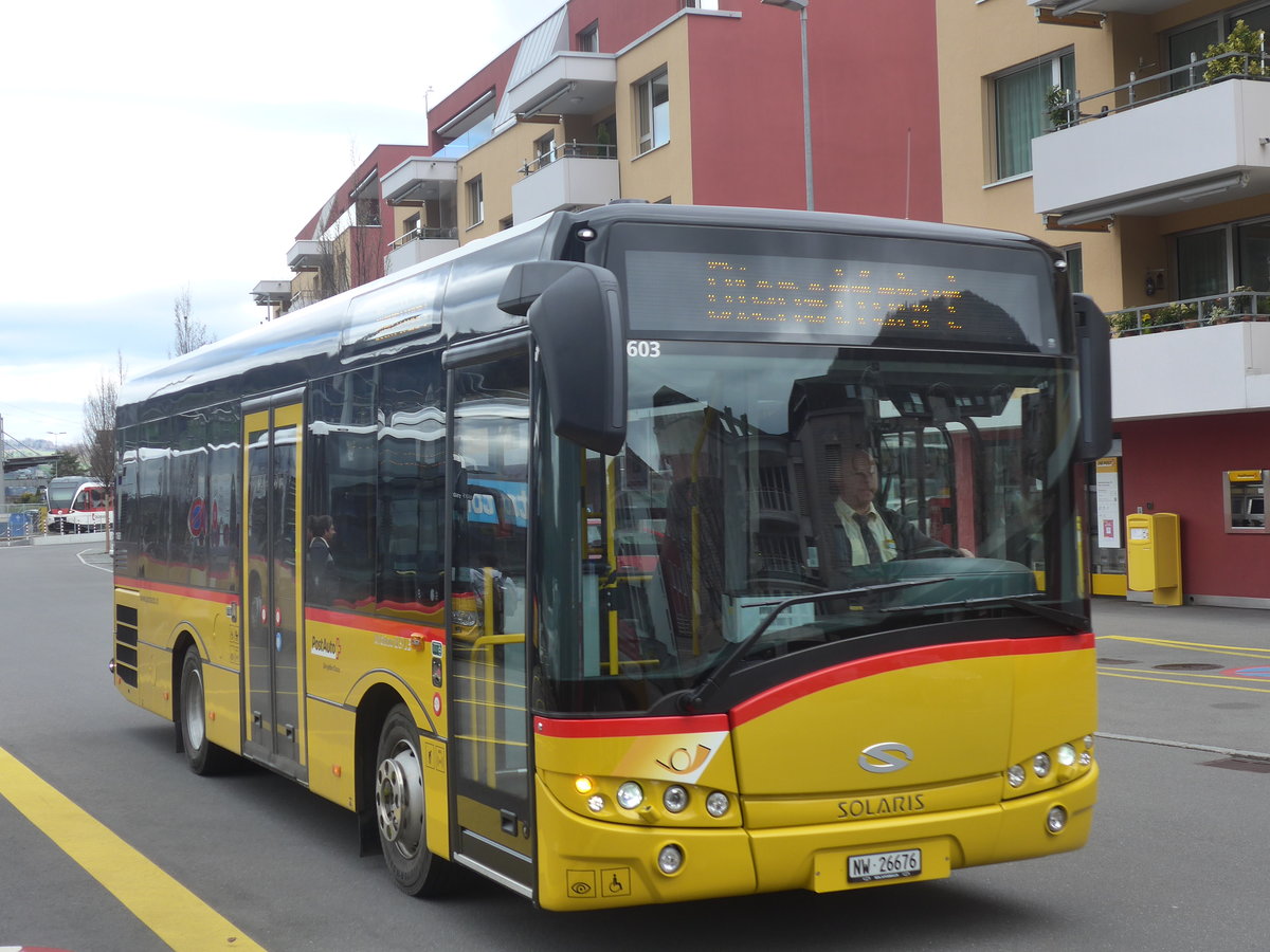 (224'419) - PostAuto Zentralschweiz - NW 26'676 - Solaris am 27. M�rz 2021 beim Bahnhof Stansstad