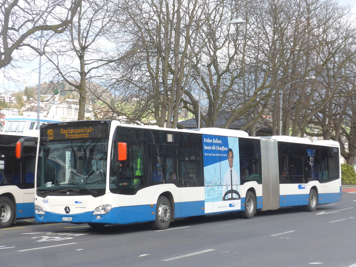 (224'449) - VBL Luzern - Nr. 184/LU 15'006 - Mercedes am 27. M�rz 2021 beim Bahnhof Luzern