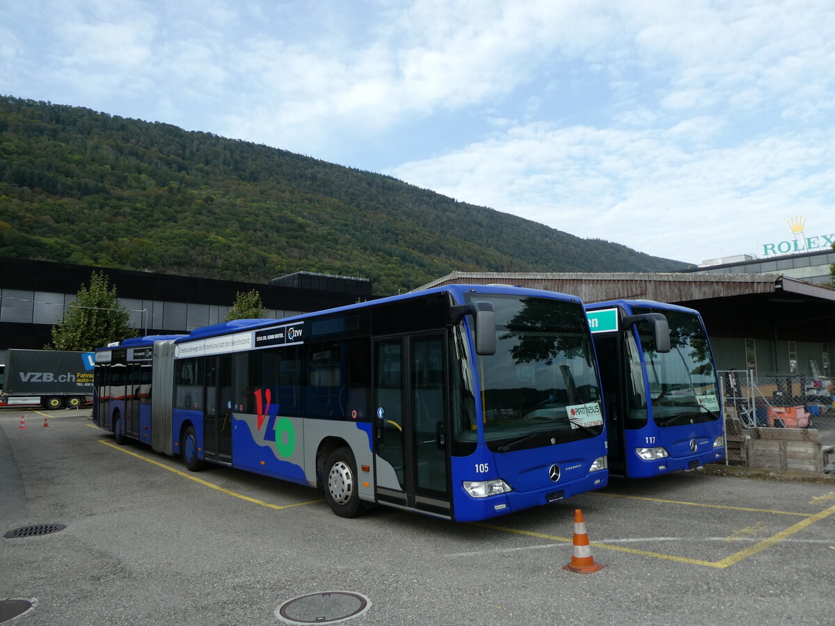 (228'303) - VZO Gr�ningen - Nr. 105 - Mercedes am 25. September 2021 in Biel, Rattinbus