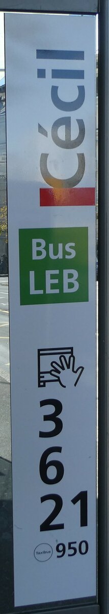 (228'849) - tl/Bus LEB-Haltestellenschild - Lausanne, C�cil - am 11. Oktober 2021