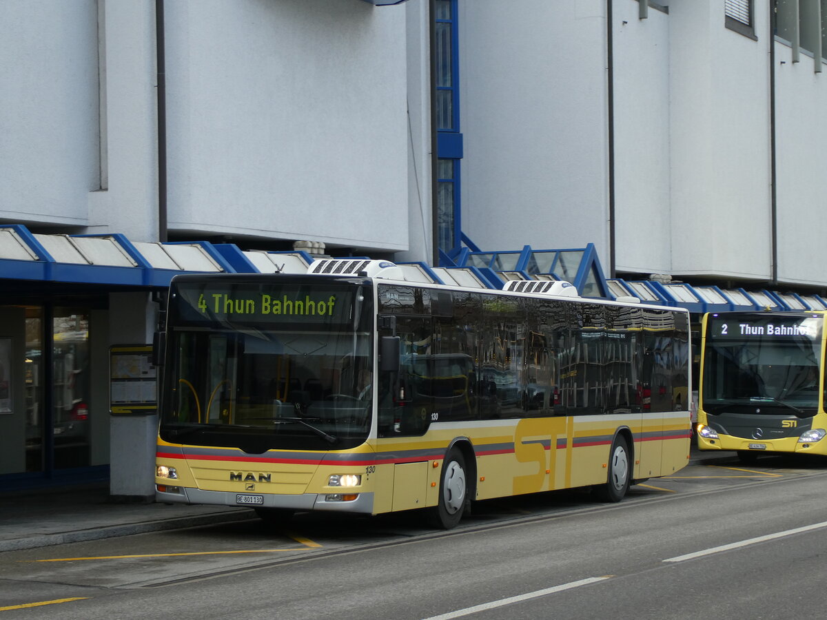 (233'077) - STI Thun - Nr. 130/BE 801'130 - MAN am 22. Februar 2022 in Thun, Postbr�cke
