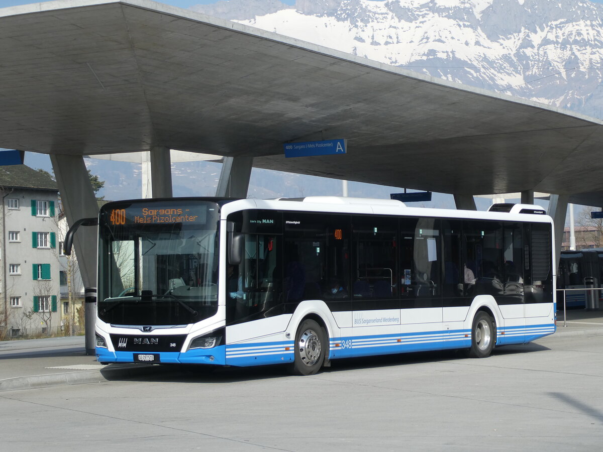 (233'522) - BSW Sargans - Nr. 348/SG 297'515 - MAN am 8. M�rz 2022 beim Bahnhof Buchs