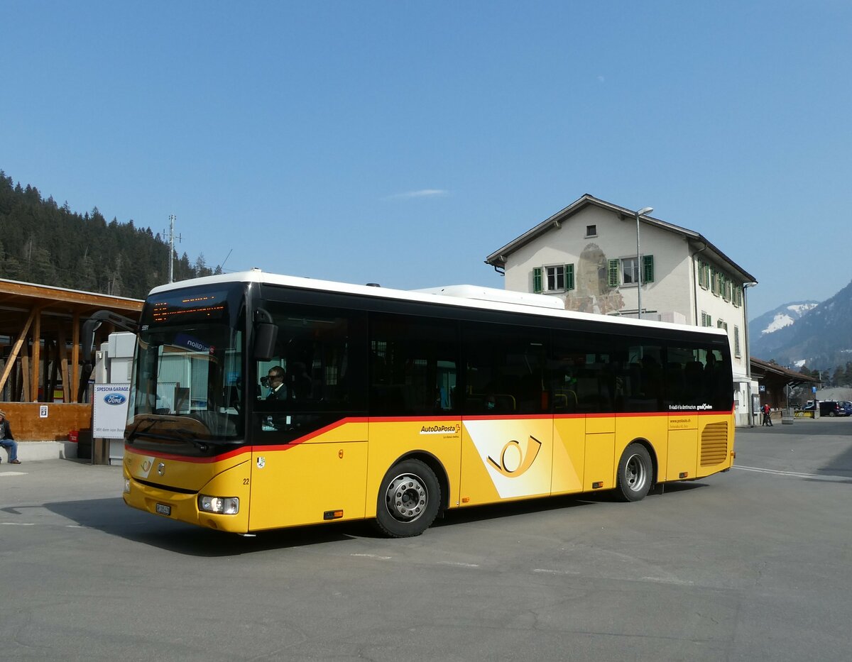 (233'791) - PostAuto Graub�nden - Nr. 22/GR 105'478 - Irisbus (ex Fontana, Ilanz Nr. 22) am 11. M�rz 2022 beim Bahnhof Ilanz