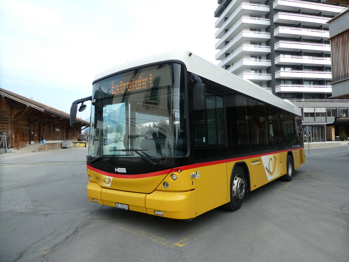 (233'810) - PostAuto Graub�nden - Nr. 8/GR 50'214 - Scania/Hess (ex Fontana, Ilanz Nr. 8) am 11. M�rz 2022 beim Bahnhof Ilanz
