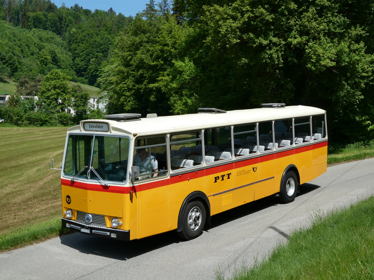 (235'656) - Gast, Reutigen - BE 113'160 - Saurer/T�scher (ex HPTrans, Thusis; ex Mauerhofer, Worb; ex Erni, Schupfart Nr. 3; ex P 24'636) am 15. Mai 2022 bei Oberburg