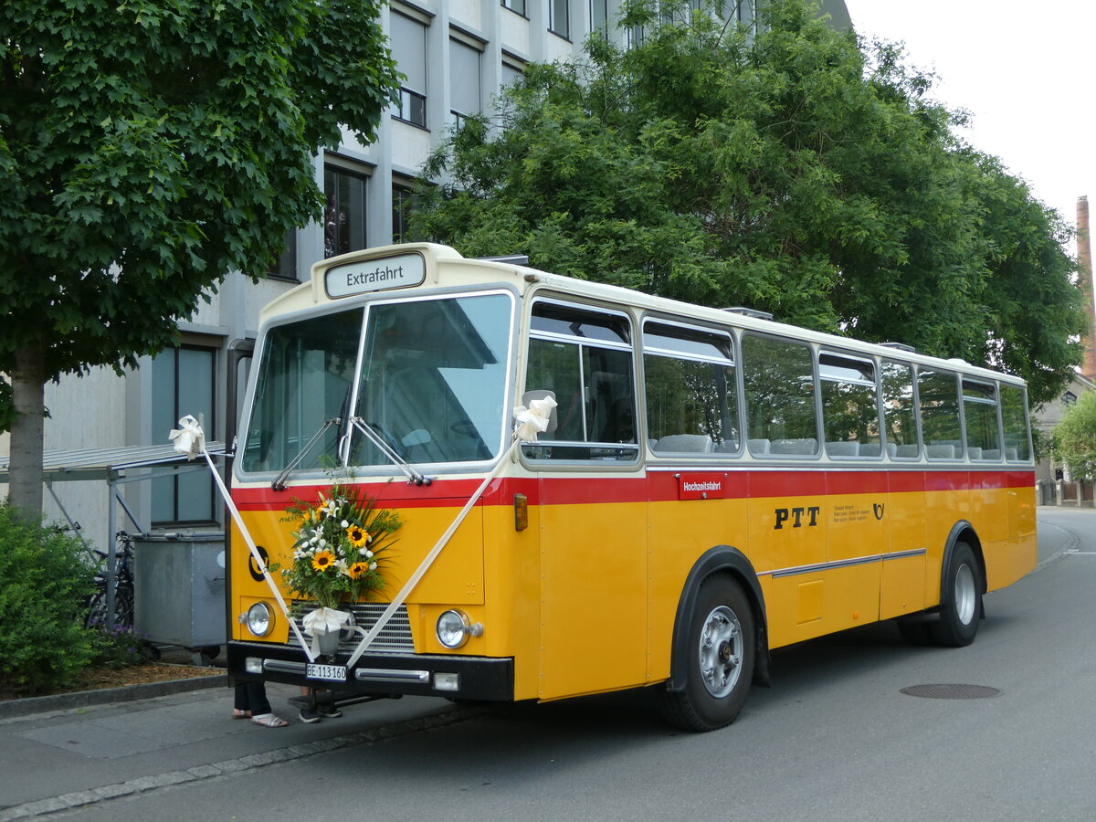 (235'756) - Gast, Reutigen - BE 113'160 - Saurer/T�scher (ex HPTrans, Thusis; ex Mauerhofer, Worb; ex Erni, Schupfart Nr. 3; ex P 24'636) am 20. Mai 2022 in Thun, Scheibenstrasse