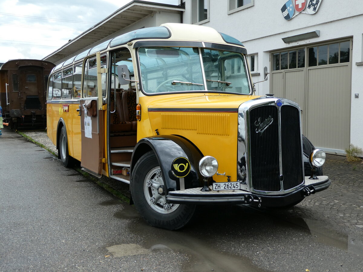 (236'798) - Mosimann, Aesch - ZH 26'245 - Saurer/T�scher (ex diverse Besitzer; ex Fravi, Andeer) am 5. Juni 2022 in Brugg, Bahnpark