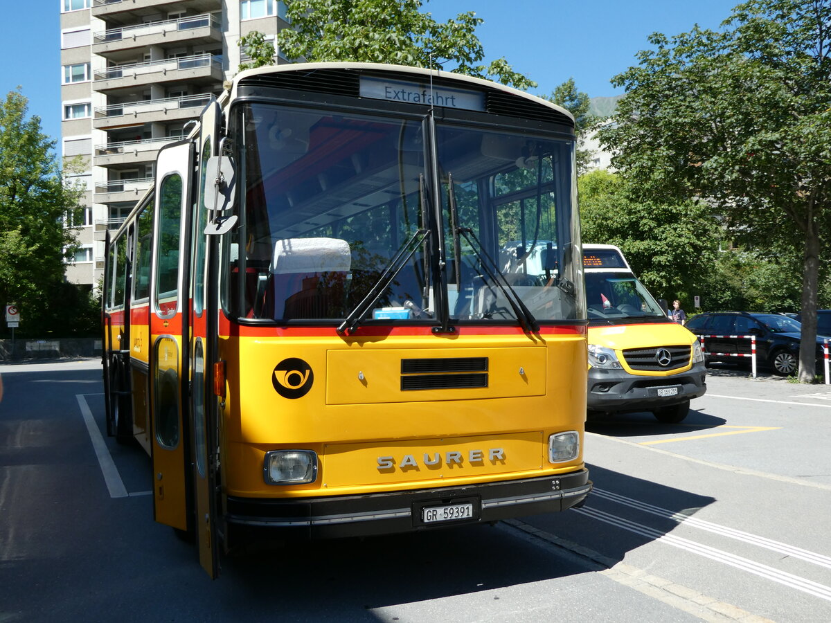 (237'180) - Gaudenz, Andeer - GR 59'391 - Saurer/R&J (ex Mark, Andeer; ex PostAuto Graub�nden; ex P 24'350) am 12. Juni 2022 beim Bahnhof Landquart