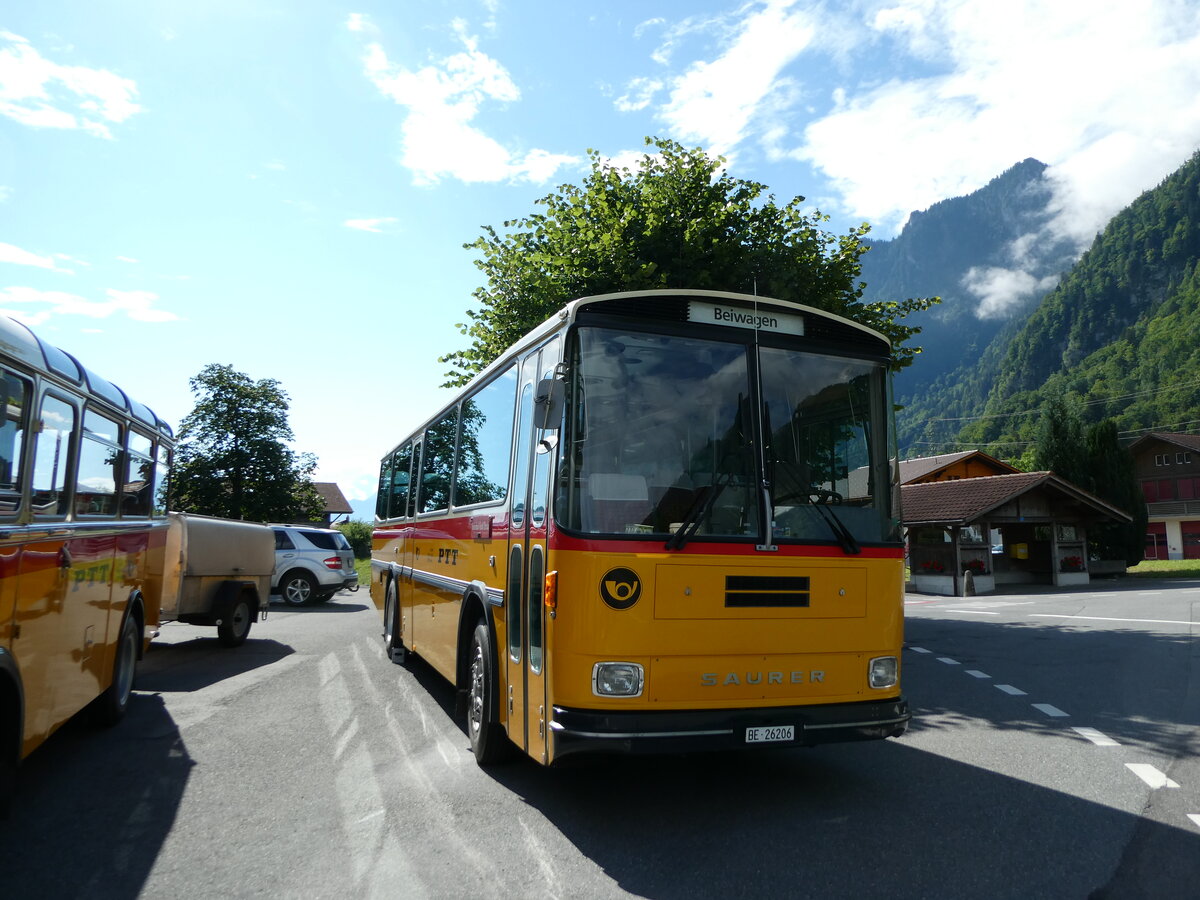 (237'549) - Schmid, Th�rishaus - BE 26'206 - Saurer/T�scher (ex P 24'244) am 26. Juni 2022 in Niederstocken, Gasthof zum Stockhorn