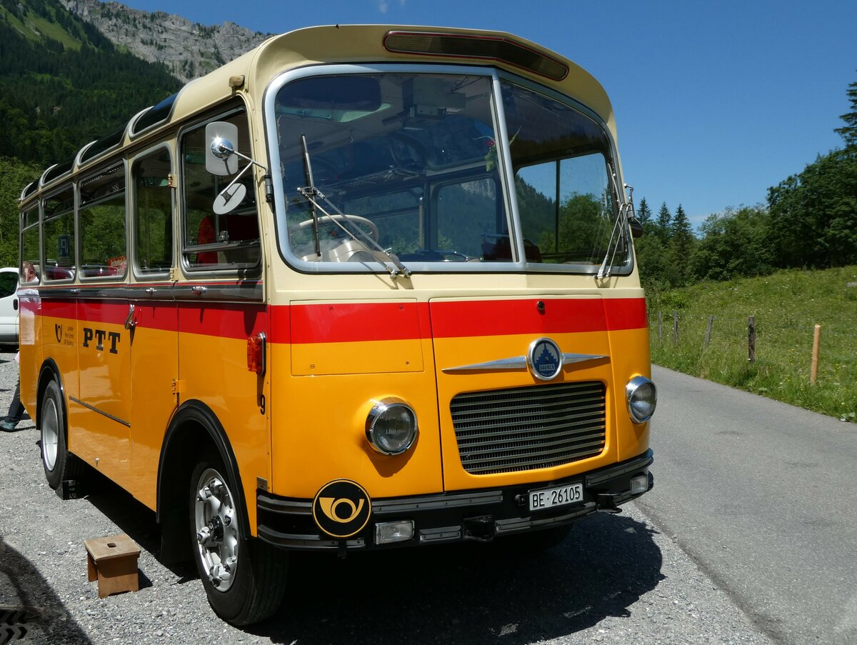 (237'625) - Schmid, Th�rishaus - Nr. 9/BE 26'205 - Saurer/R&J (ex Geiger, Adelboden Nr. 9) am 26. Juni 2022 in Kiental, Tschingelsee