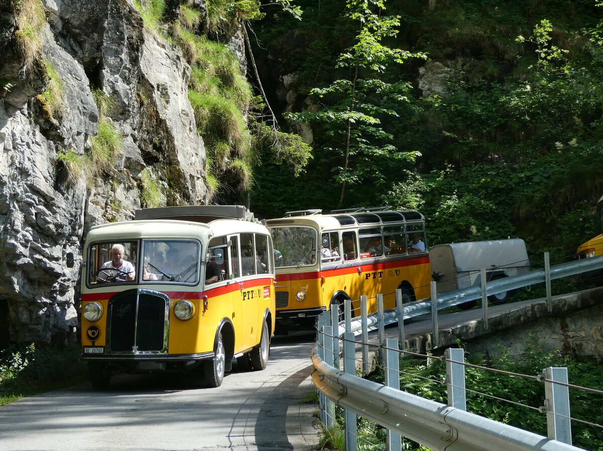 (237'694) - Schmid, Th�rishaus - Nr. 3/BE 26'760 - Saurer/Gangloff (ex Geiger, Adelboden Nr. 3) am 26. Juni 2022 in Kiental, Tschingel