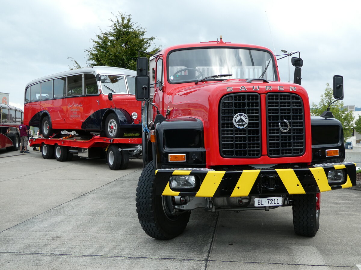 (239'695) - S�tterlin, Sch�nenbuch - BL 7211 - Saurer + Saurer/Gangloff (ex Geiger, Adelboden Nr. 11; ex P 23'100; ex P 2153) am 27. August 2022 in Oberkirch, CAMPUS Sursee