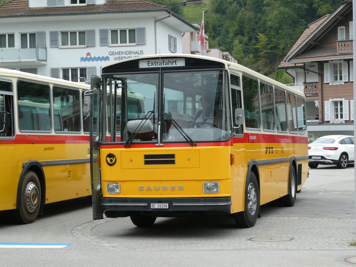 (239'762) - Schmid, Th�rishaus - BE 26'206 - Saurer/T�scher (ex P 24'244) am 28. August 2022 in Wolhusen, Markt