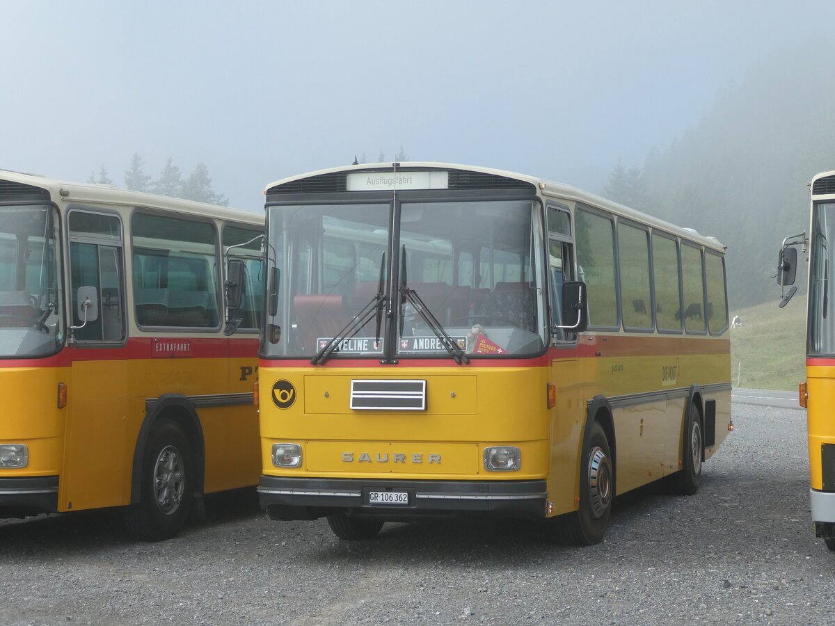 (239'783) - Ackermann, Landquart - GR 106'362 - Saurer/R&J (ex F�ssler, Unteriberg; ex Sch�rch, Gutenburg Nr. 6; ex P 24'358) am 28. August 2022 in Stalden, Langis