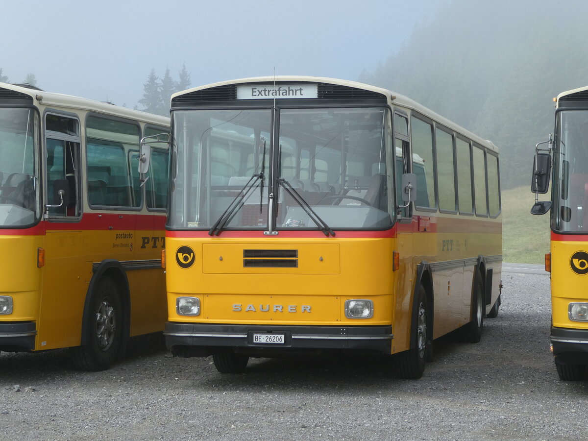 (239'784) - Schmid, Th�rishaus - BE 26'206 - Saurer/T�scher (ex P 24'244) am 28. August 2022 in Stalden, Langis