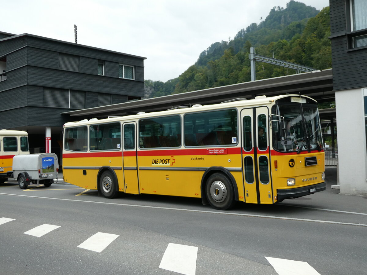 (239'818) - Ackermann, Landquart - GR 106'362 - Saurer/R&J (ex F�ssler, Unteriberg; ex Sch�rch, Gutenburg Nr. 6; ex P 24'358) am 28. August 2022 beim Bahnhof Giswil