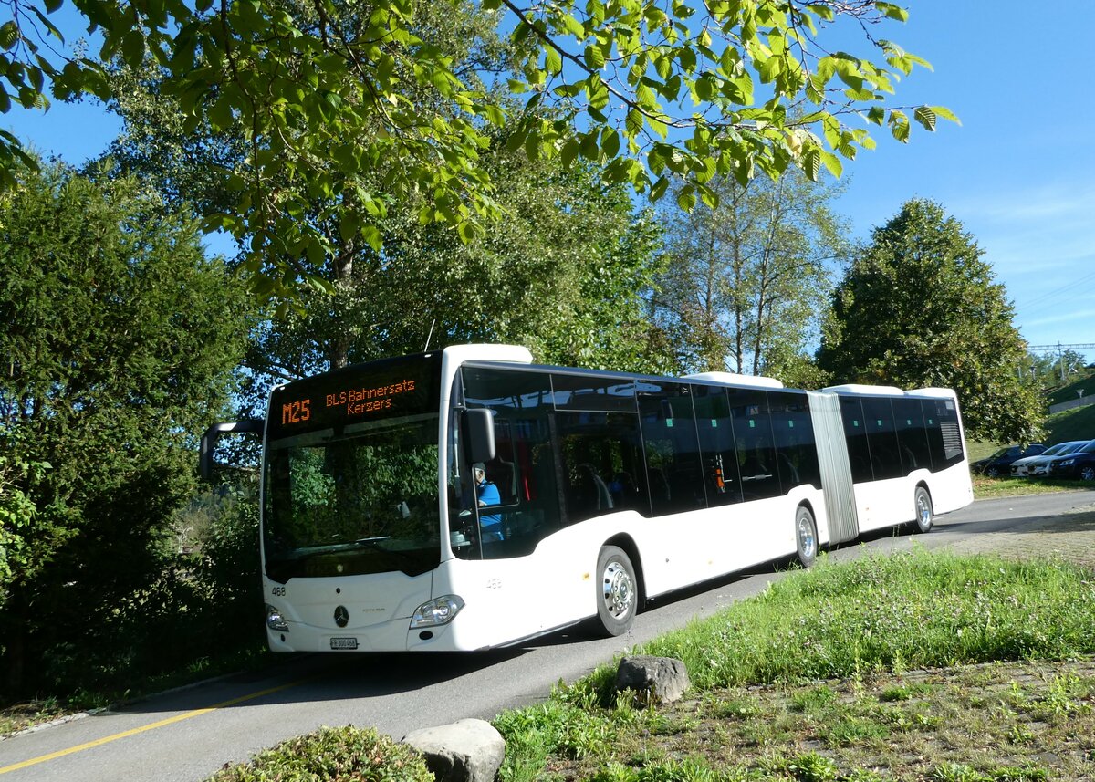 (240'057) - Intertours, Domdidier - Nr. 468/FR 300'468 - Mercedes (ex Nr. 201) am 11. September 2022 beim Bahnhof G�mmenen