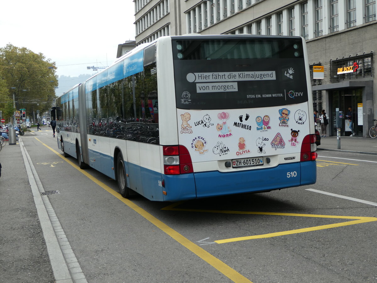 (241'637) - VBZ Z�rich - Nr. 510/ZH 601'510 - MAN am 20. Oktober 2022 in Z�rich, Sihlpost