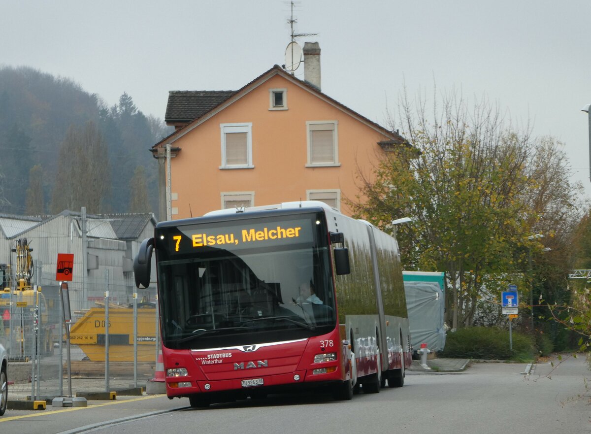 (242'195) - SW Winterthur - Nr. 378/ZH 926'378 - MAN am 6. November 2022 beim Bahnhof Winterthur W�lflingen